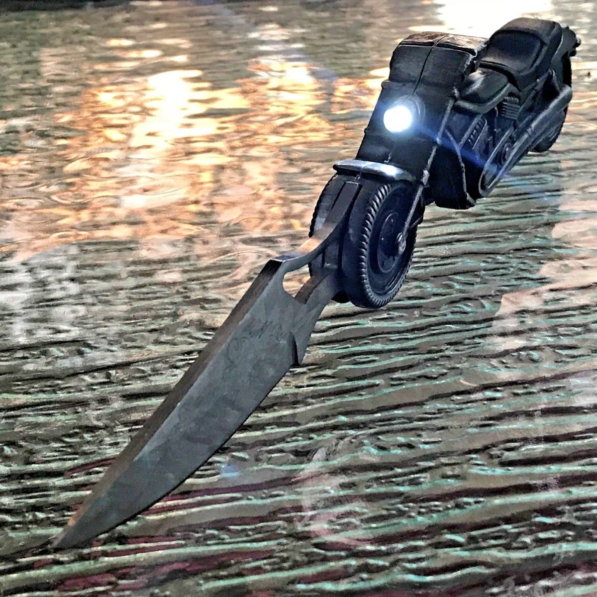 8″ Biker Blade Fantasy Motorcycle Folding Pocket Knife LED Flashlight