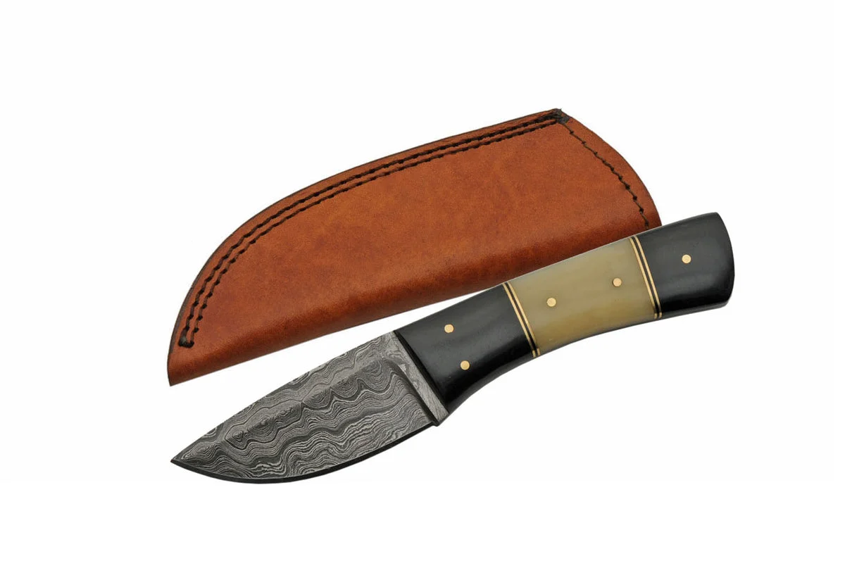 8″ Black Camel Bone Damascus Skinning Knife