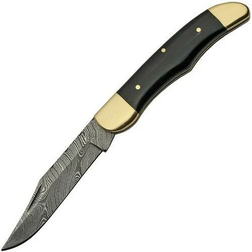8″ Damascus Steel Buffalo Horn Folding Pocket Knife