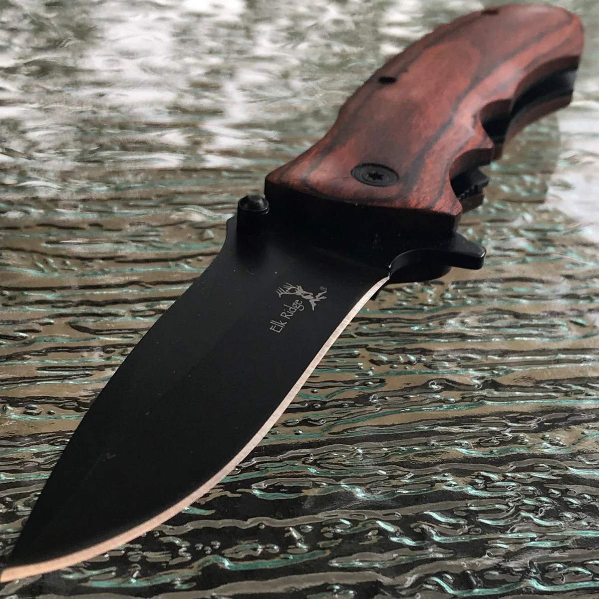 8″ Elk Ridge Dark Pakkawood Assisted Open Hunting Pocket Knife