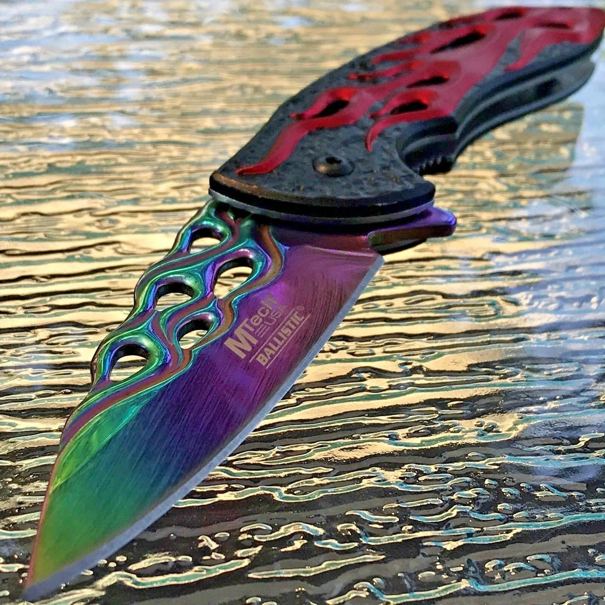 8″ MTECH ASSISTED OPEN TACTICAL RED FLAMES FOLDING KNIFE Blade Pocket