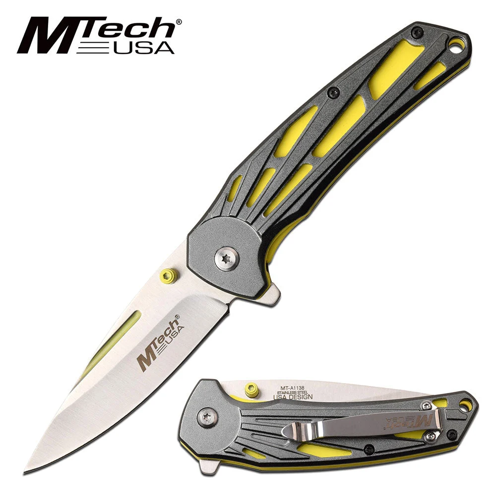 8″ MTech USA 440 Steel Spring Assisted Pocket Knife MT-A1138YL
