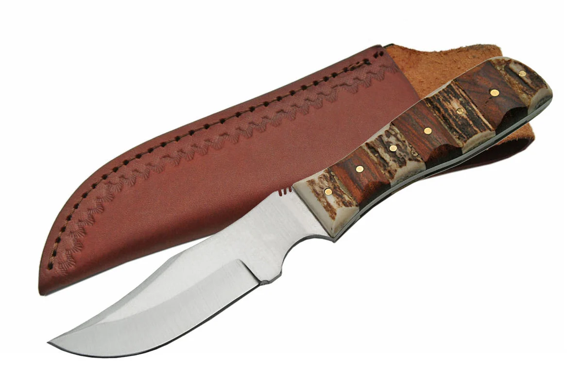 8″ Steel Stag & Wood Full Tang Skinner Knife (SS-7020)