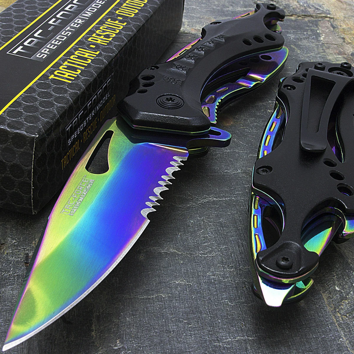 8″ Tac Force Assisted Open Outdoor Tactical Rainbow Knife (TF-705RB)