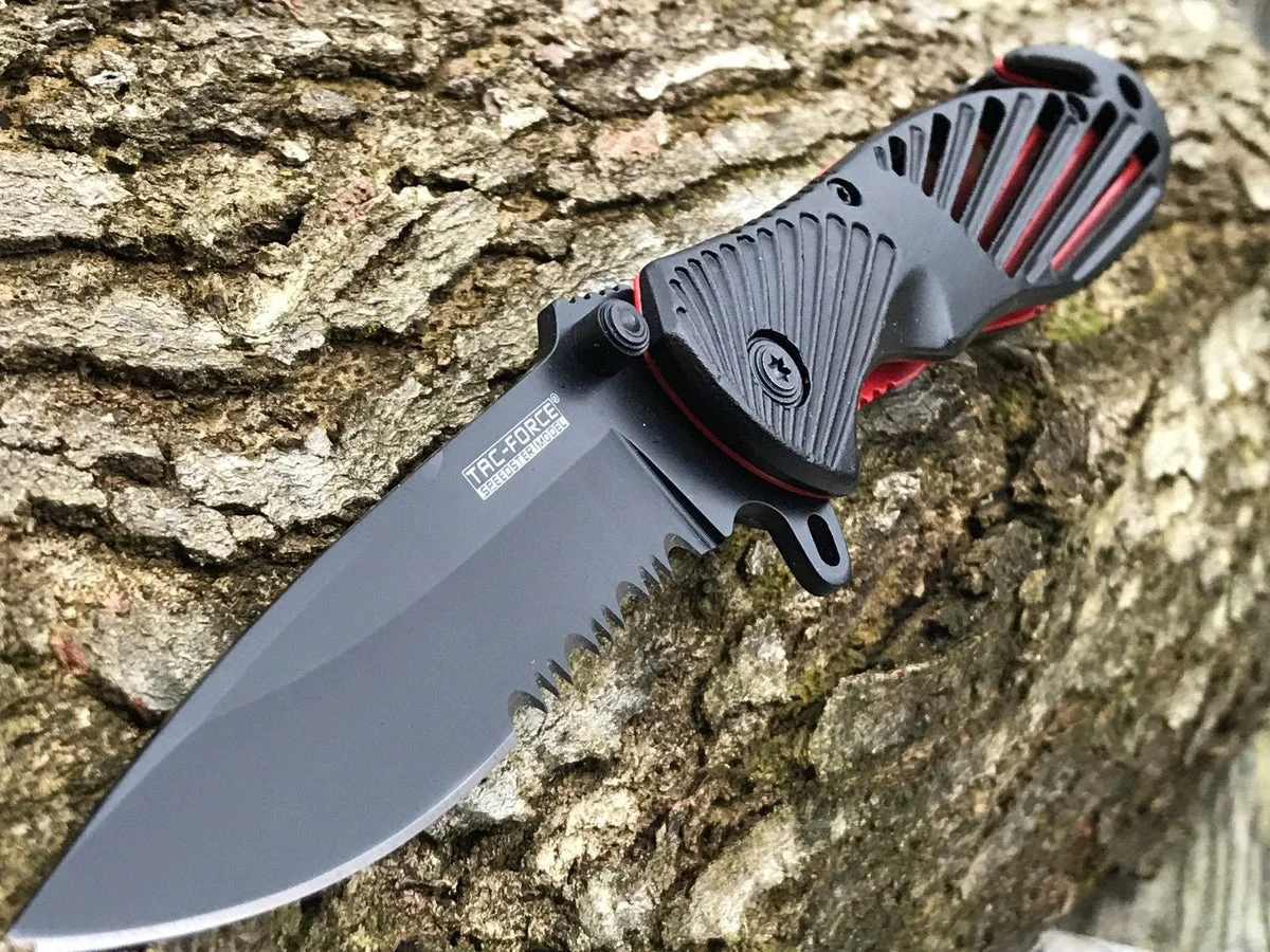 8″ Tac Force Black & Red Tactical Folding Pocket Knife