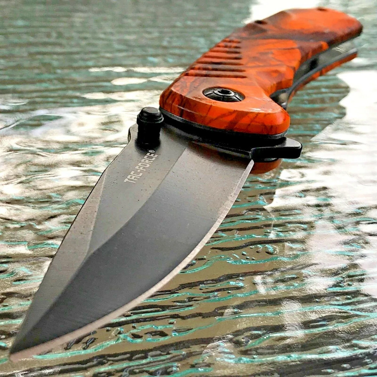 8″ Tac Force Orange Forest Camo Nylon Fiber EDC Pocket Knife