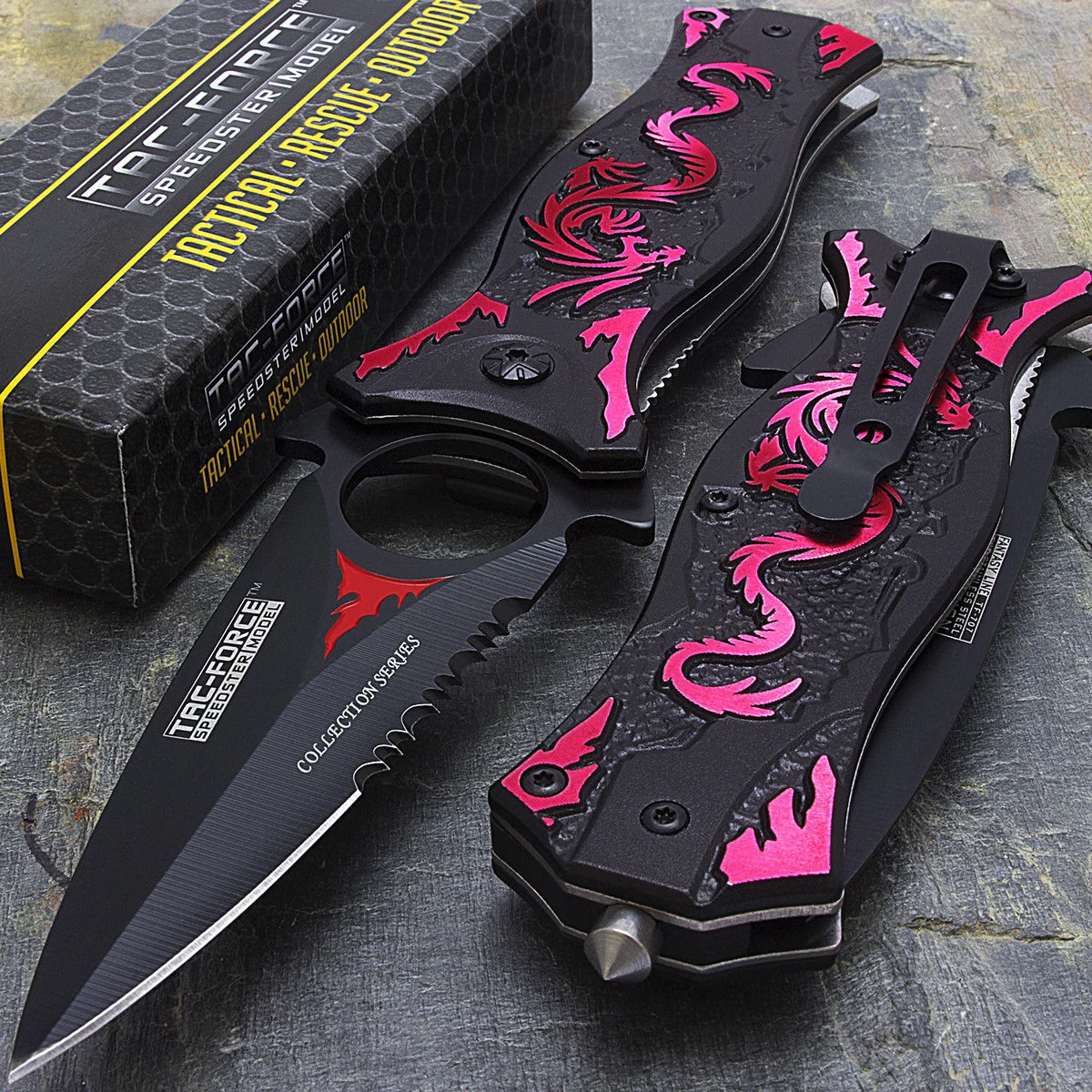 8″ Tac Force Red Dragon Red Flames Tactical Fantasy Pocket Knife