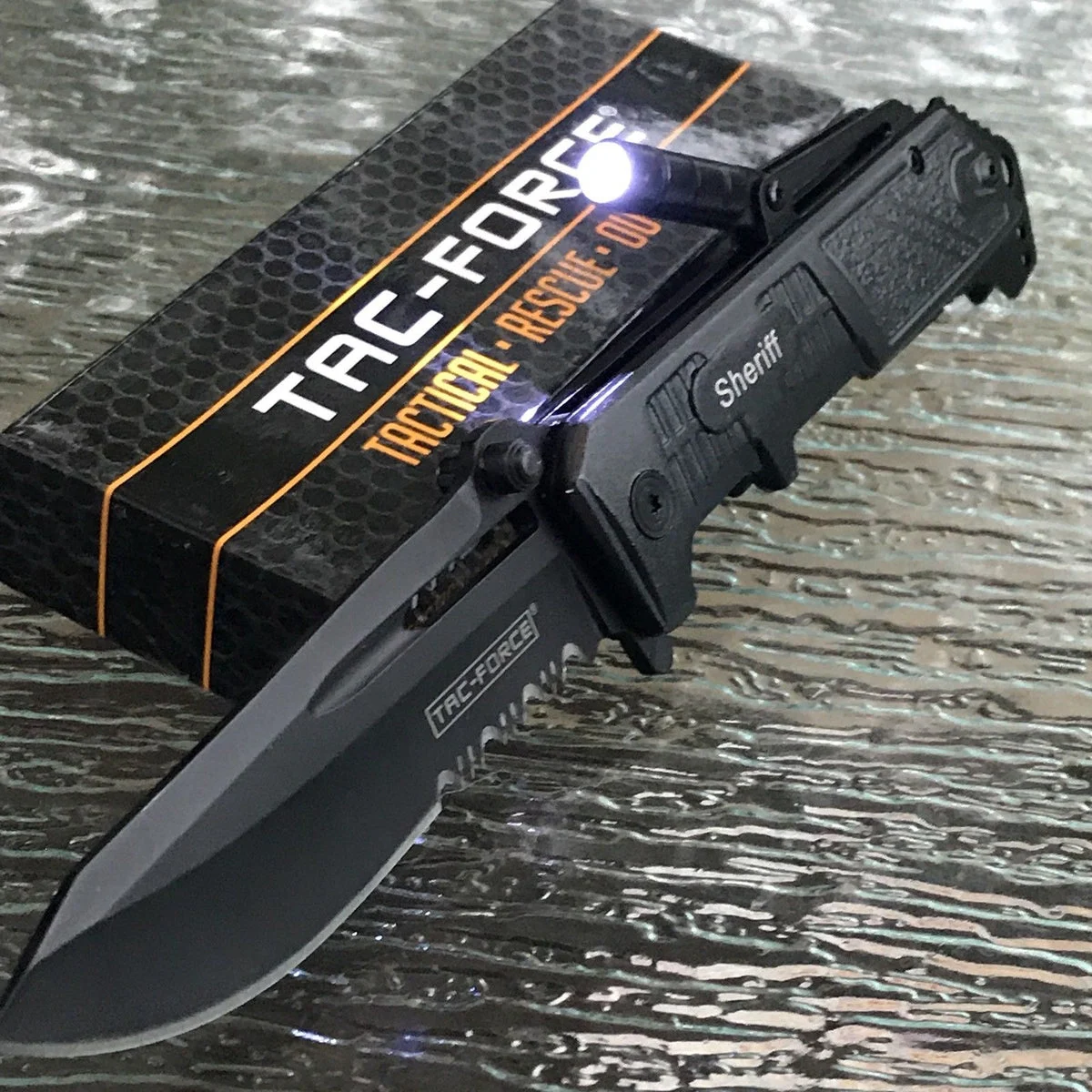 8″ Tac Force Speedster Model Sheriff Pocket Knife w/ LED Flashlight