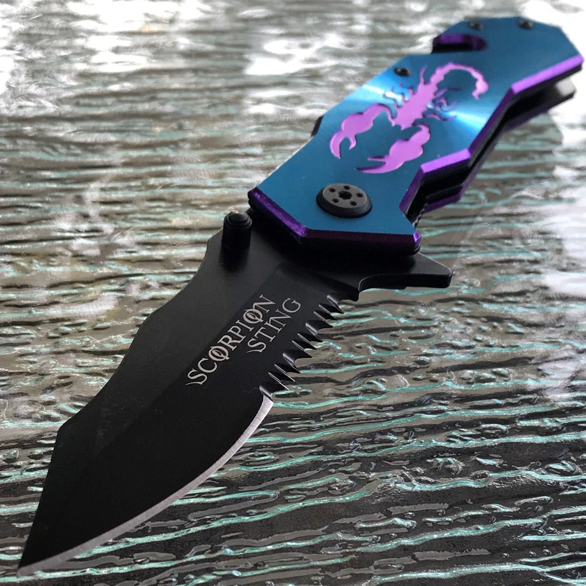 8″ Tac Force Spring Assisted Tactical Blue Scorpion Folding Pocket Knife