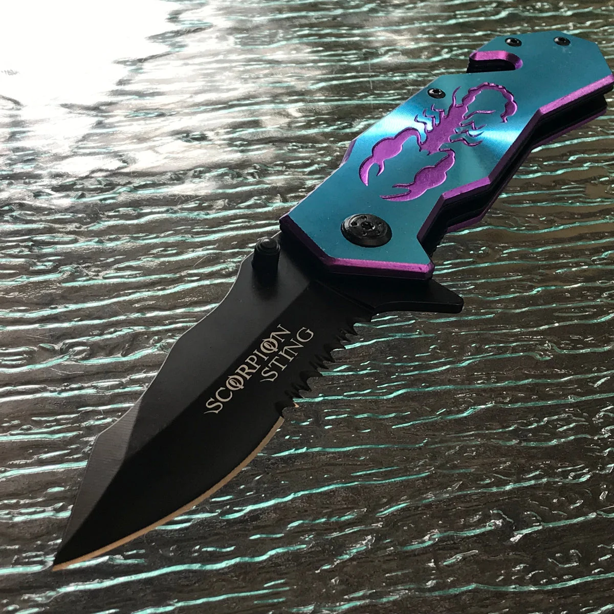 8″ TAC FORCE SPRING ASSISTED Tactical Purple Scorpion FOLDING Pocket Knife Open