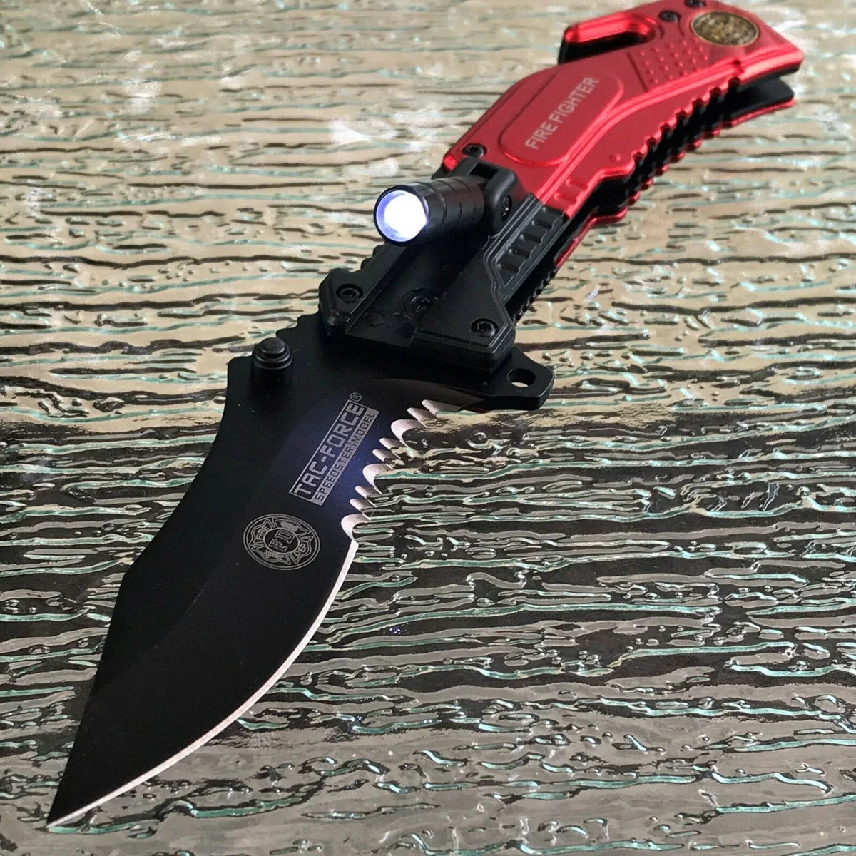 8″ Tac Force Tactical Fire Dept Rescue Pocket Knife w/ LED Flashlight