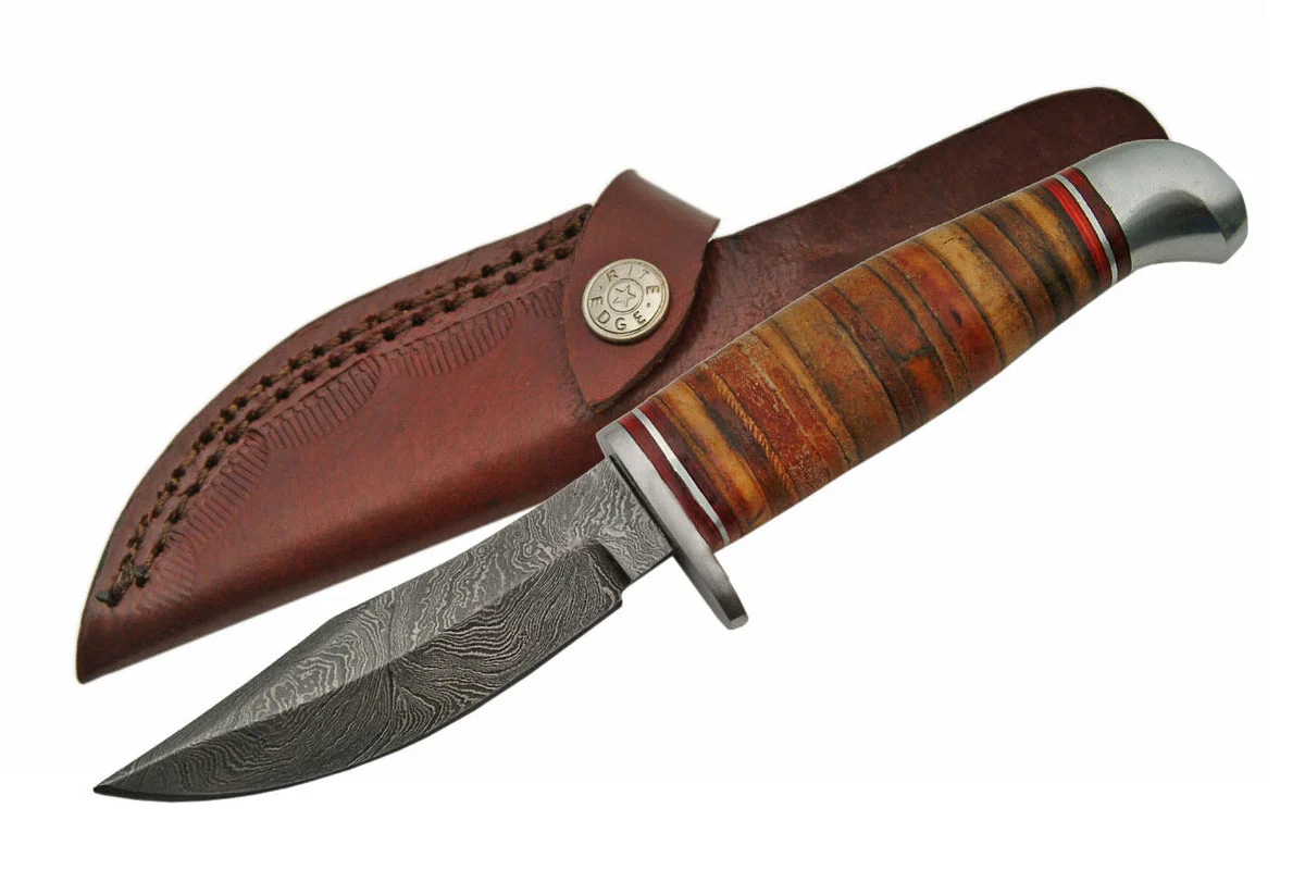8″ Tiger Leather Damascus Handmade Skinning Knife