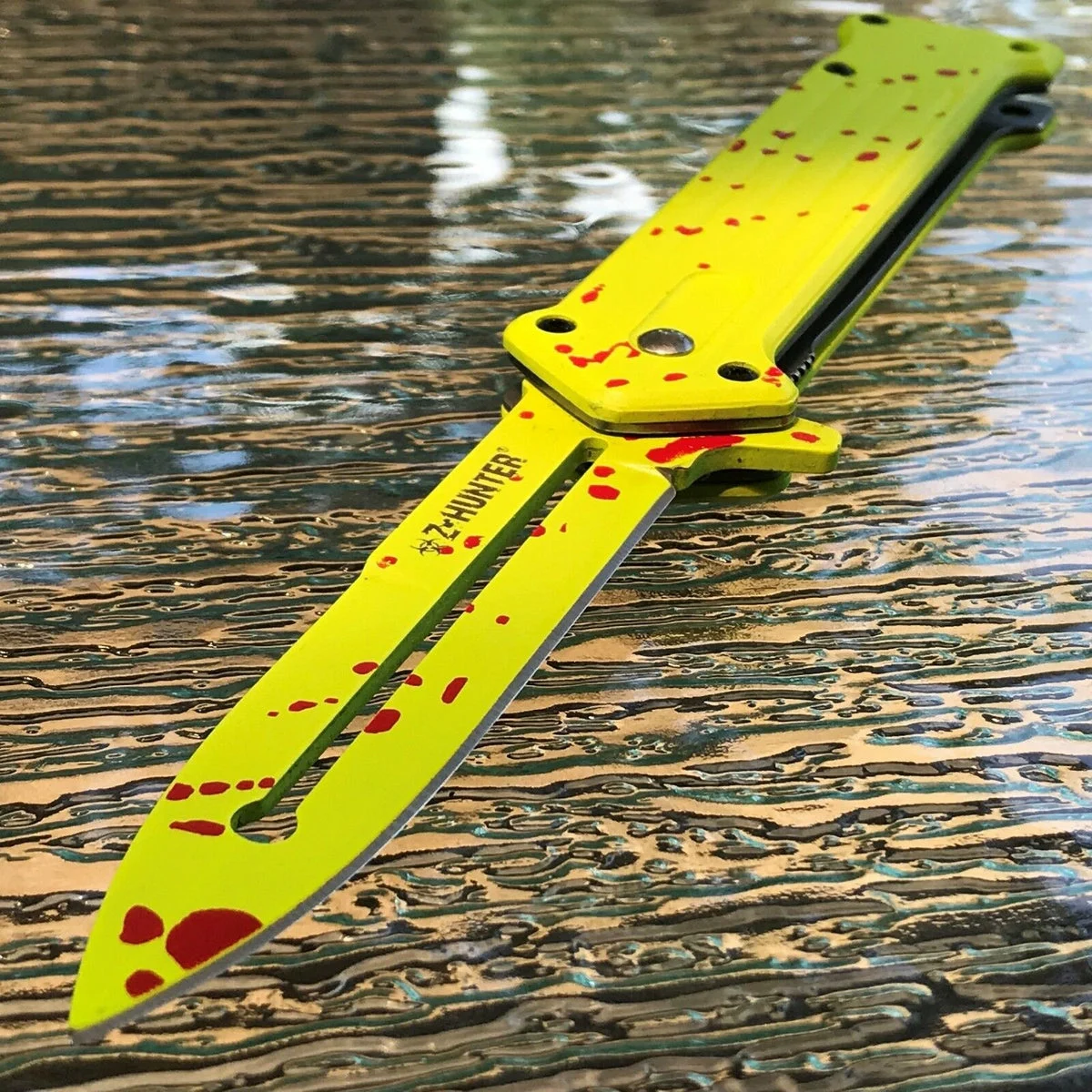 8″ Z-HUNTER ZOMBIE SPRING ASSISTED GREEN HANDLE STILETTO JOKER KNIFE