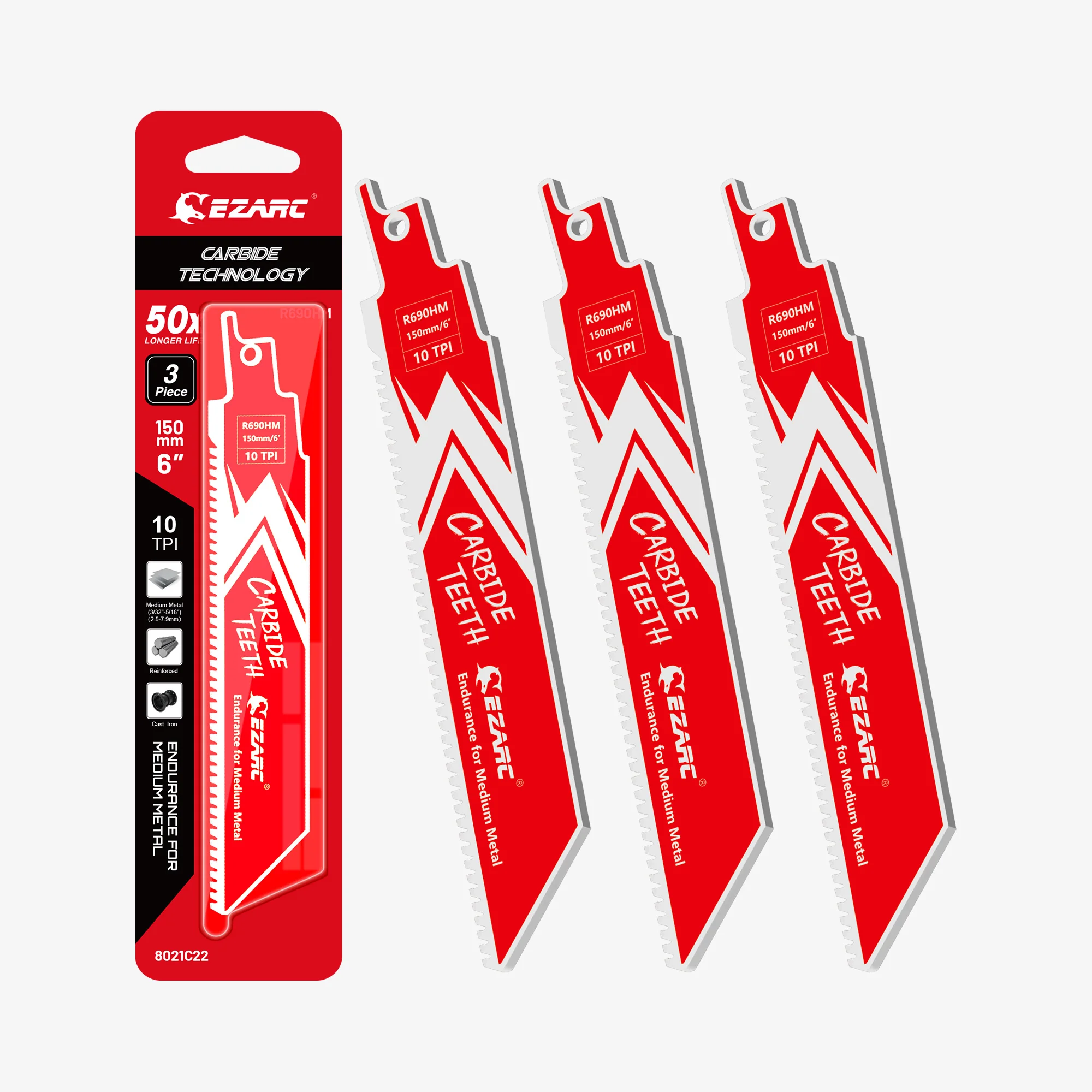 Medium Metal Cutting – Carbide, 6/9 in, 10 TPI Reciprocating Saw Blade