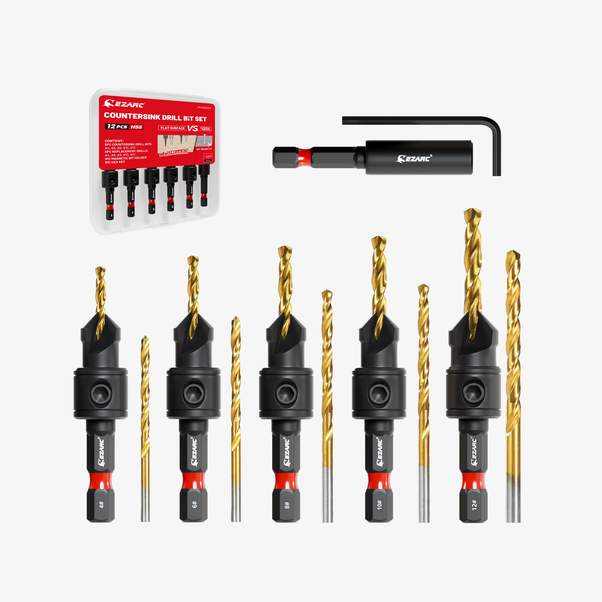 12PCS Two-Flute Titanium-coated Countersink Drill Bit Set with Storage Box