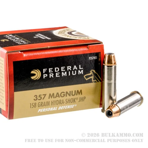 500Rounds of .357 Mag Ammo by Federal Premium - 158gr Hydra-Shok JHP