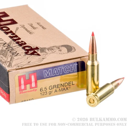 200 Rounds of 6.5mm GrendelAmmo by Hornady Match - 123gr A-Max