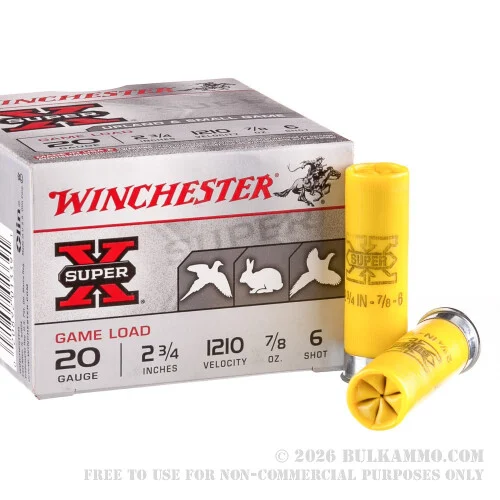 250 Rounds of 20ga Ammo by Winchester Super-X -#6 lead shot