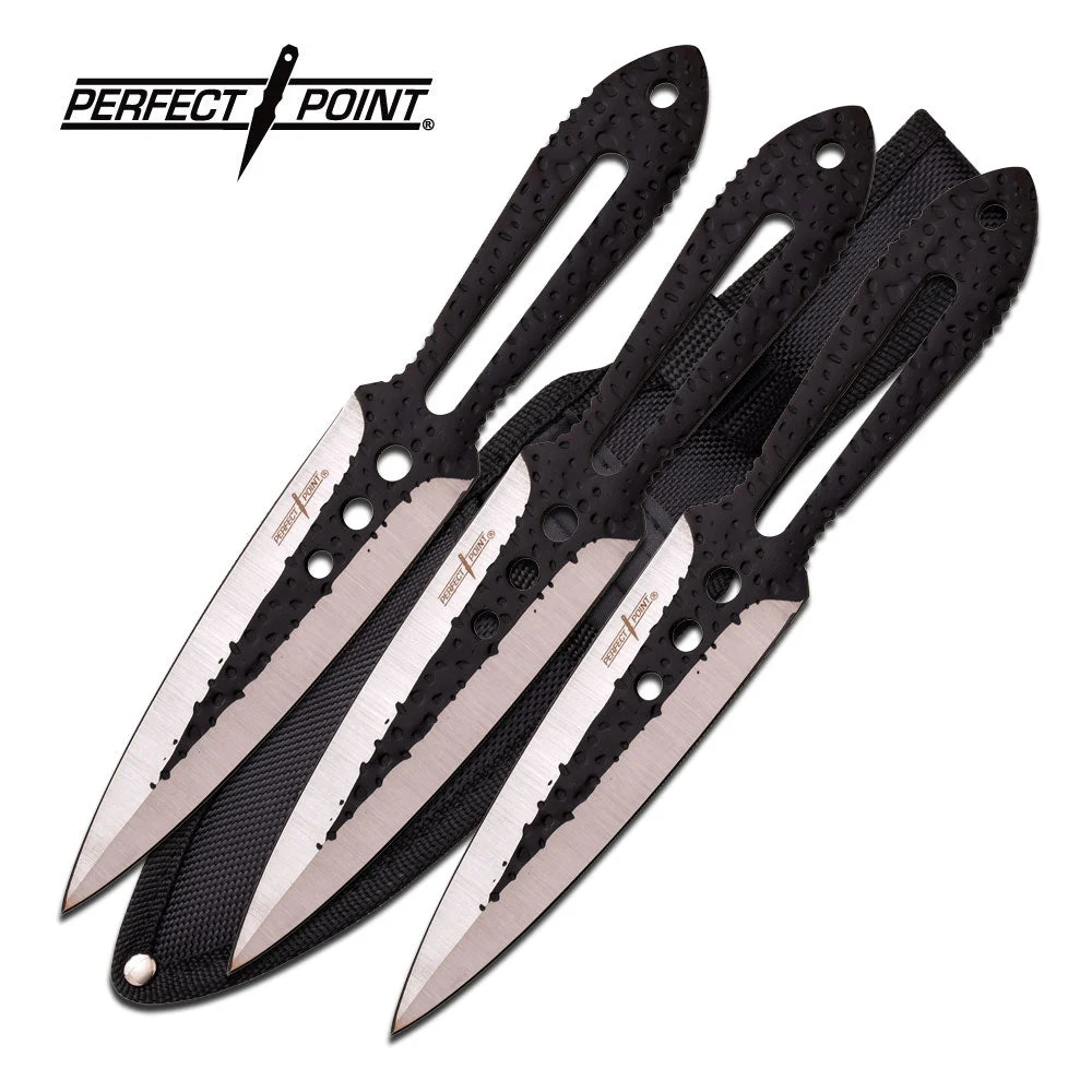 9.0″ Perfect Point PP-101-3B Black Throwing Knife Set w/ Sheath