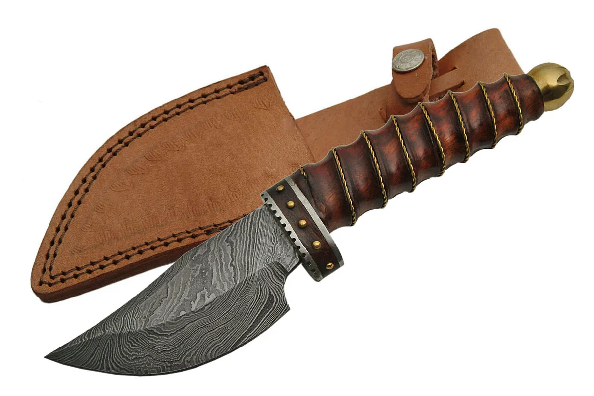 9.25″ Wire Wrap Wooden Damascus Skinner Knife