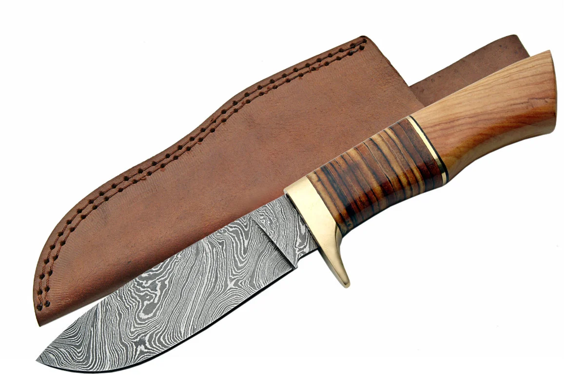 9.5″ Damascus Stacked Leather Handmade Skinning Knife