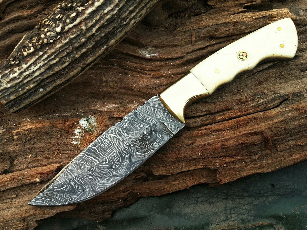 9.5″ Damascus Steel Hand Crafted Bone Handle Frontier Hunting Knife