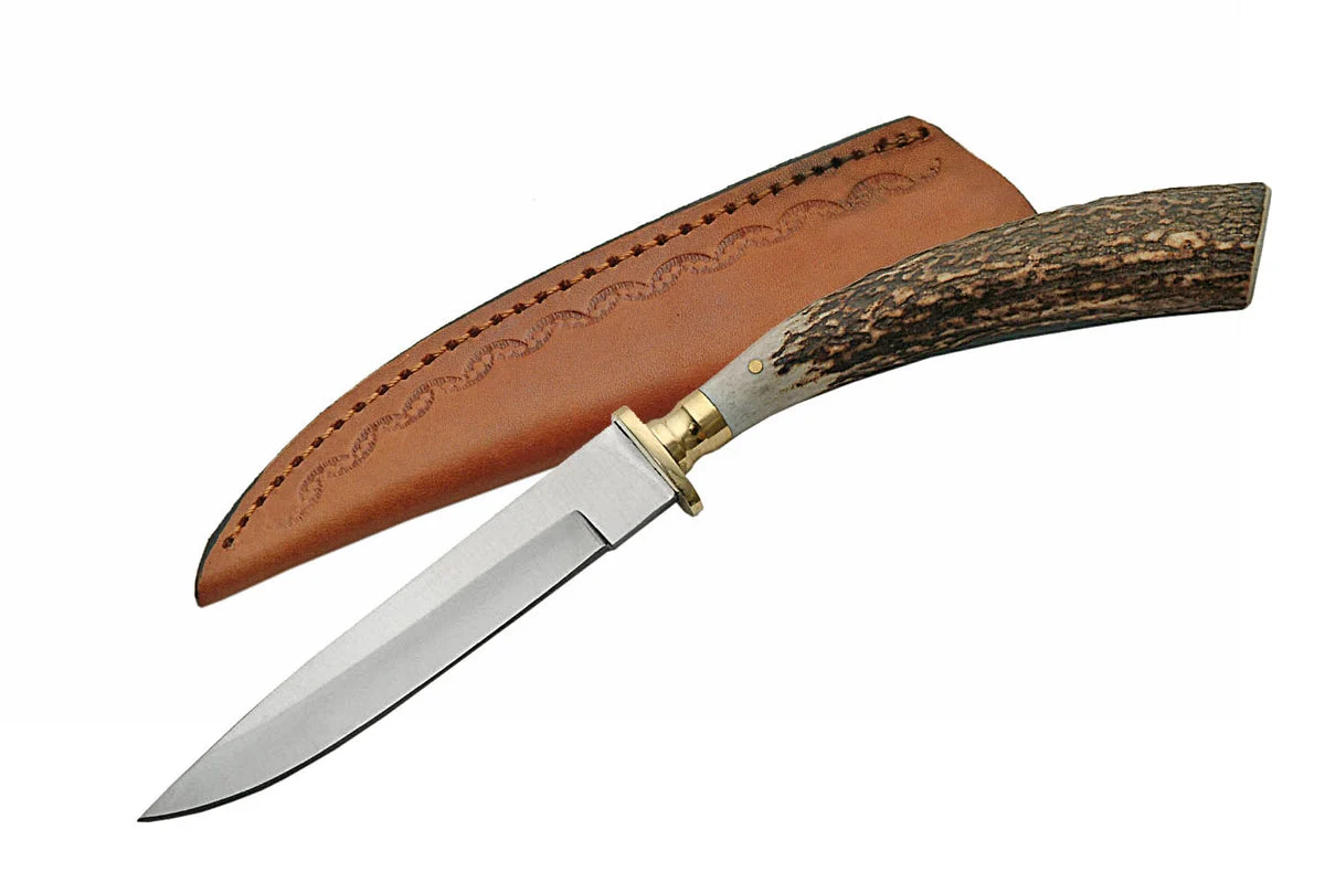 9.5″ Long Steel Stag Handle Fixed Blade Knife (SS-7016)