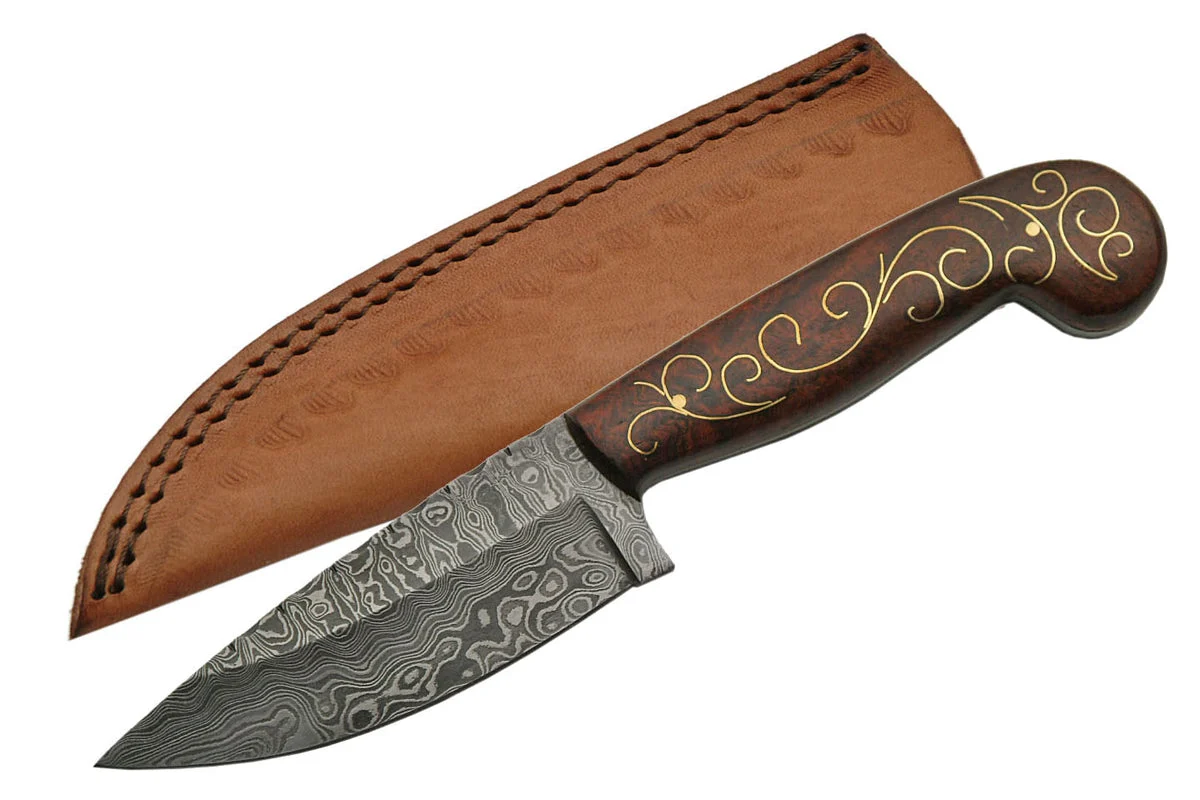 9.5″ Raindrop & Twist Pattern Damascus Skinning Knife