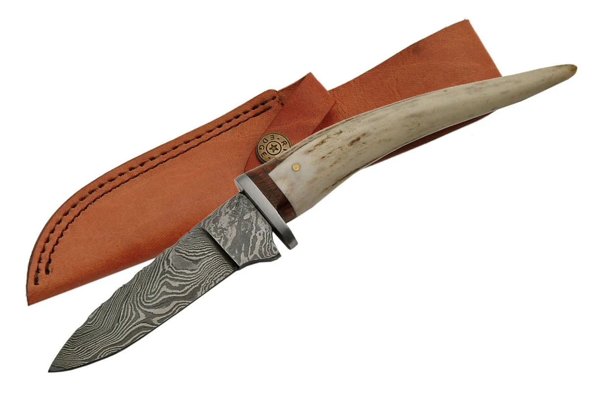 9.75″ Stag Spike Damascus Skinning Knife