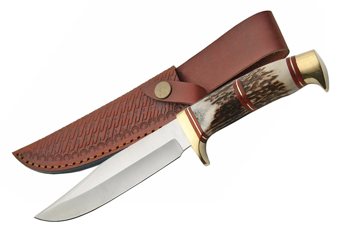 9.75″ Steel Wolf Stag Hunting Knife With Leather Sheath (SS-3318)