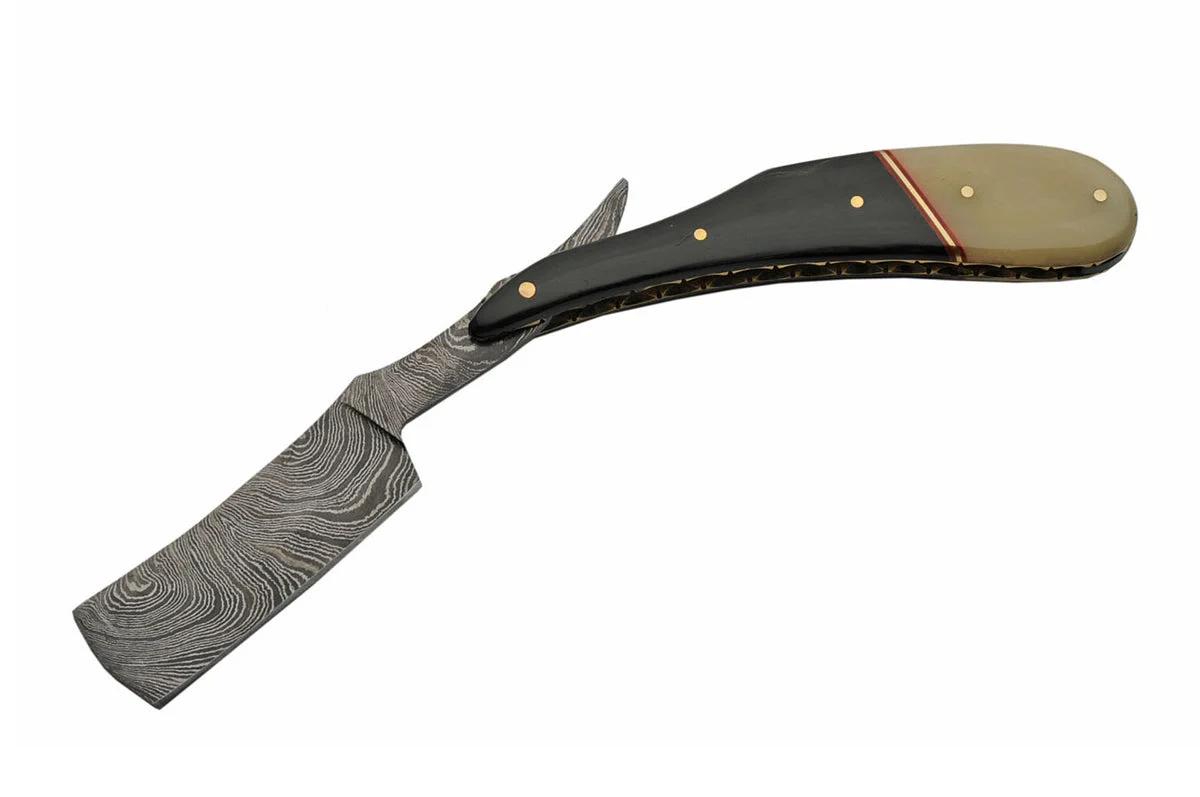9″ Black Bone Damascus Razor Blade Knife