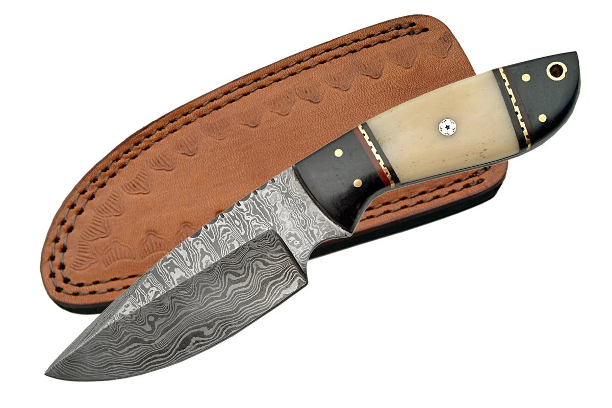 9″ Black Horn & Bone Handmade Damascus Skinner Knife