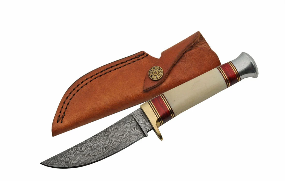 9″ Camel Bone Hunting Damascus Skinning Knife