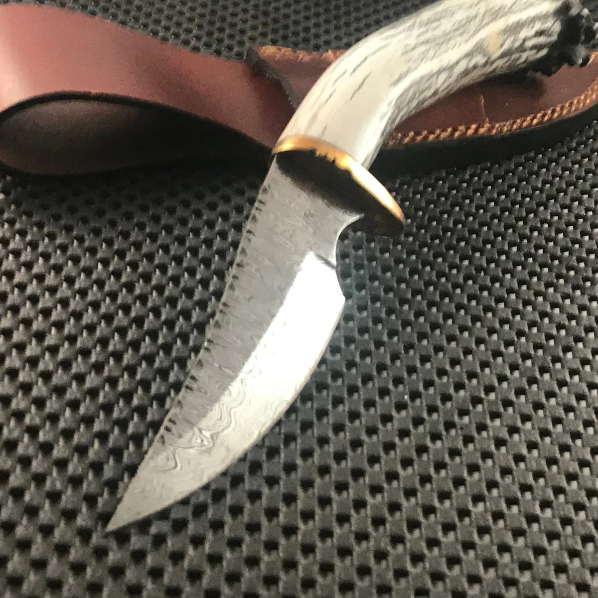 9″ Damascus Deer Antler Skinning Knife Handmade in USA