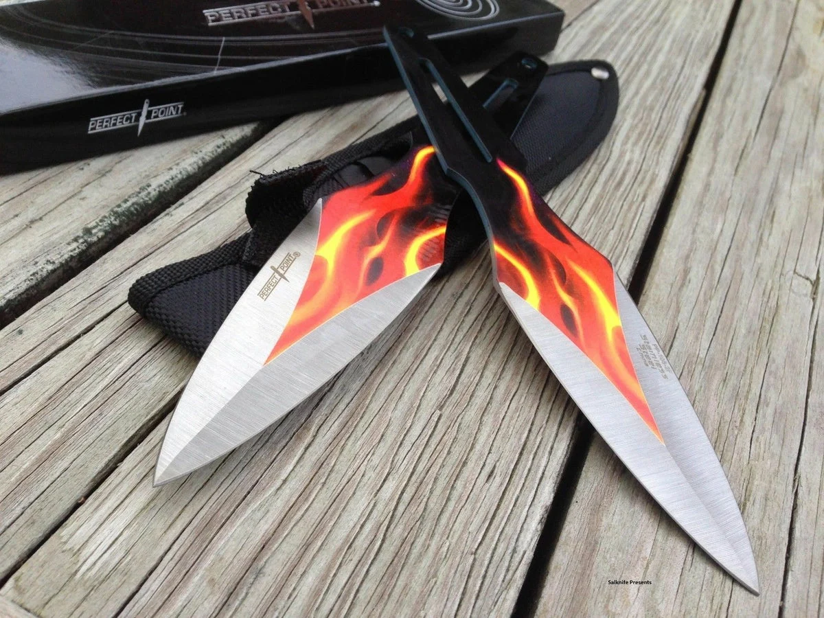 9″ Perfect Point Fantasy Throwing Knives Flame Graphic Design Sale
