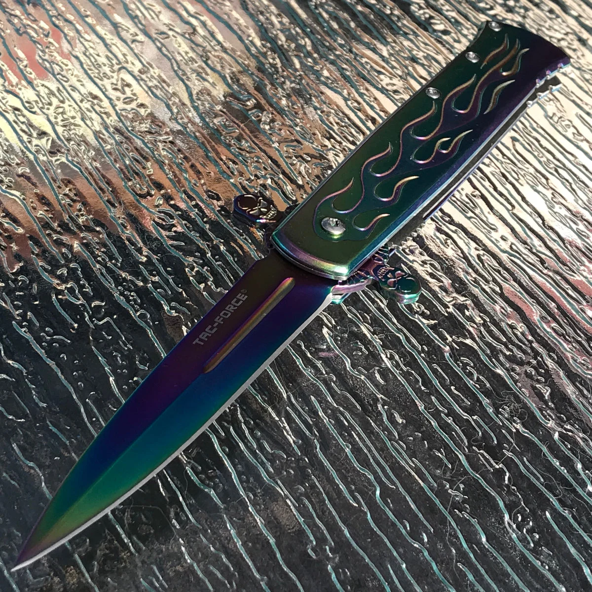9″ Tac Force Assisted Tactical Rainbow Flames Pocket Knife TF-873RB
