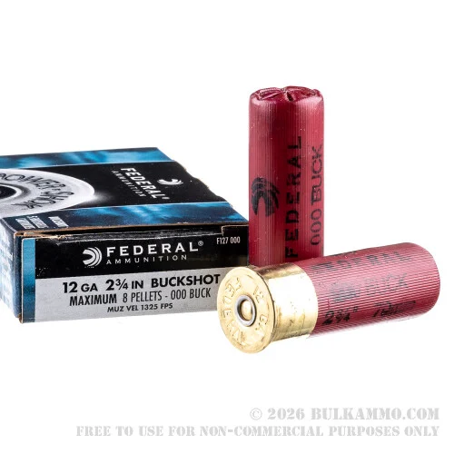 250 Rounds of 12ga Ammo by Federal Power-Shok -000 Buck