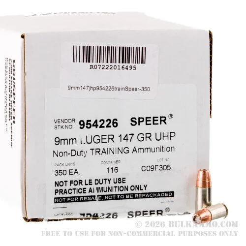 1050 Rounds of 9mm Ammo by Speer - 147gr JHP