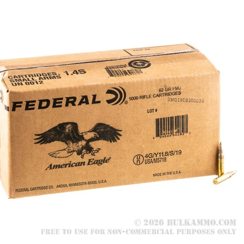 2000 Rounds of 5.56x45 M855 Ammo by Lake City - 62gr FMJ