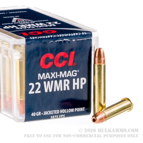 500 Rounds of .22 WMR Ammo by CCI Maxi-Mag- 40gr JHP