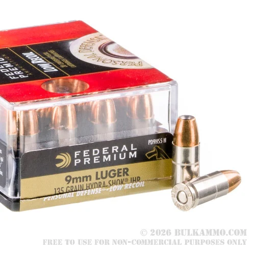 20 Rounds of 9mm Ammo by Federal - Hydra-Shok - 135gr JHP