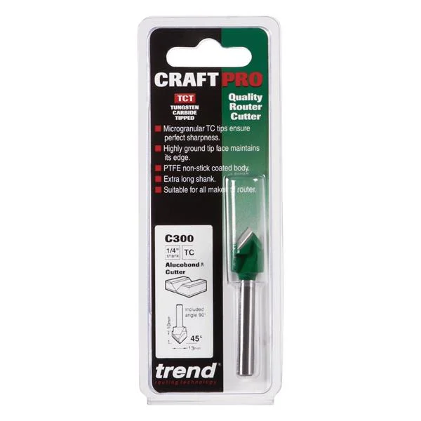 TrendCraftPro 1/4 Alucobond 45 Degrees V Groove 13mm dia x 10mm cut depth- C300X1/4TC