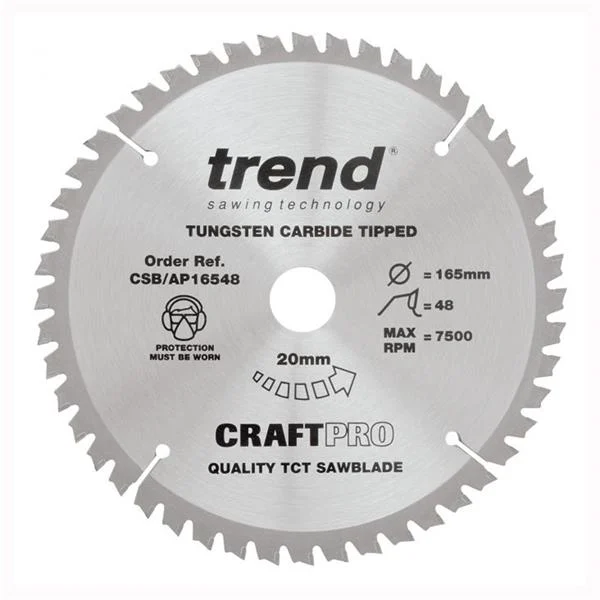TrendCraft Almin & Plastic Saw Blade – 165mmD x 20B x 48T- CSB/AP16548