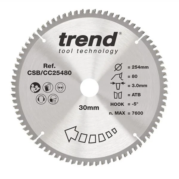TrendWood Cordless Mitre Saw Blade 254mm x 30mm x 80T – CSB/CC25480