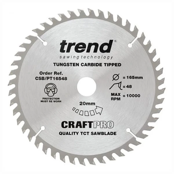 TrendCraft Saw Blade – Plunge Saws – 165mmD x 20B x 48T – S/Fine- CSB/PT16548