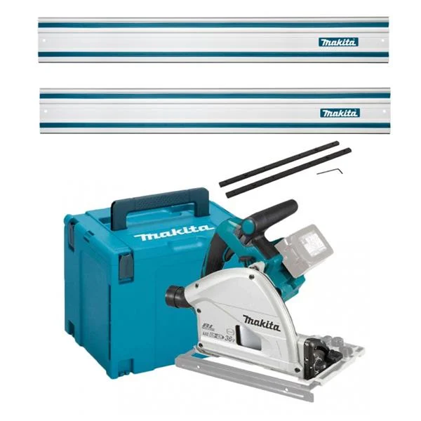 MakitaDSP600ZJ Twin 18v LXT Plung Saw, 165mm (Body Only) Guide Rails & Kit-Box