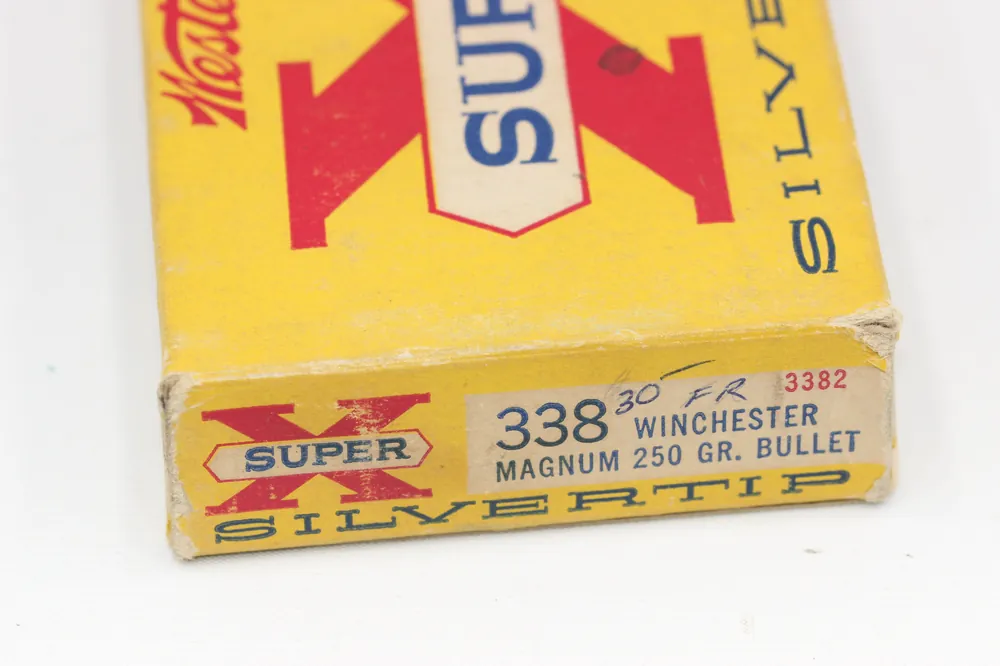 338 Winchester Magnum Ammo – 250 Grain Silvertip Bullet – Vintage Box