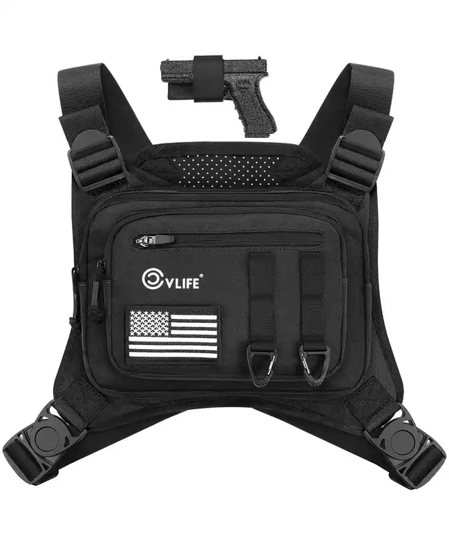 CVLIFE Tactical Chest Bag with Pistol Holster – Adjustable Molle Vest for Men, Outdoor