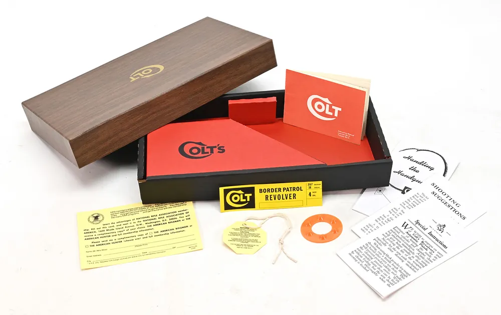 Colt Border Patrol .357 Mag. 4 Inch 1965-1973 2 Piece, Red Interior Box And Paperwork. Brand New