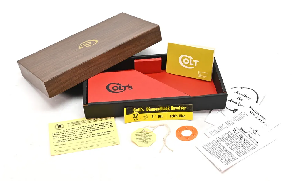 Colt Diamondback 6 Inch .22 L.R. 1965-1973 2 Piece, Red Interior Box And Paperwork. Brand New
